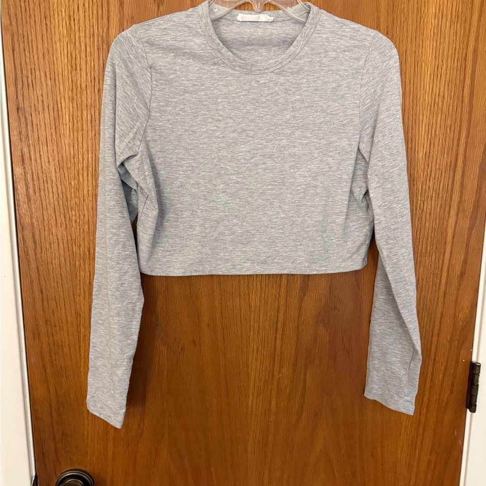 Cotton On Light Gray Long Sleeve Crop Top